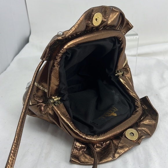 Vintage Bronze Soft Leather Crystal Studded Top Frame Shoulder Bag Crossbody - Picture 10 of 10